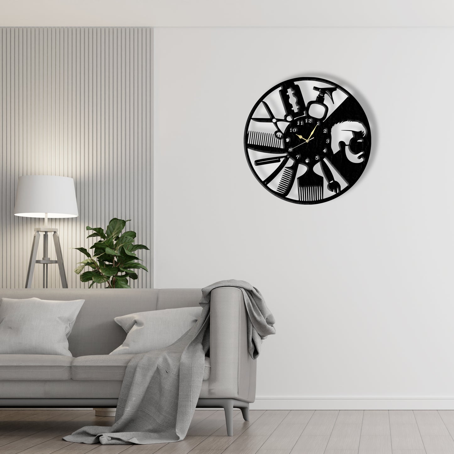 Barber Shop Clock (v2) Laser Cut Metal Wall Clock