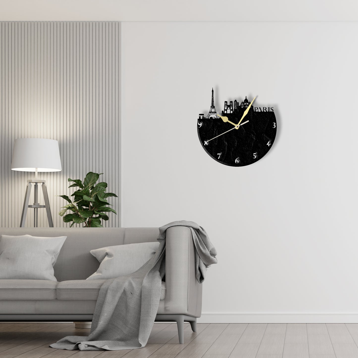 Paris City Skyline Clock Laser Cut Metal Wall Clock