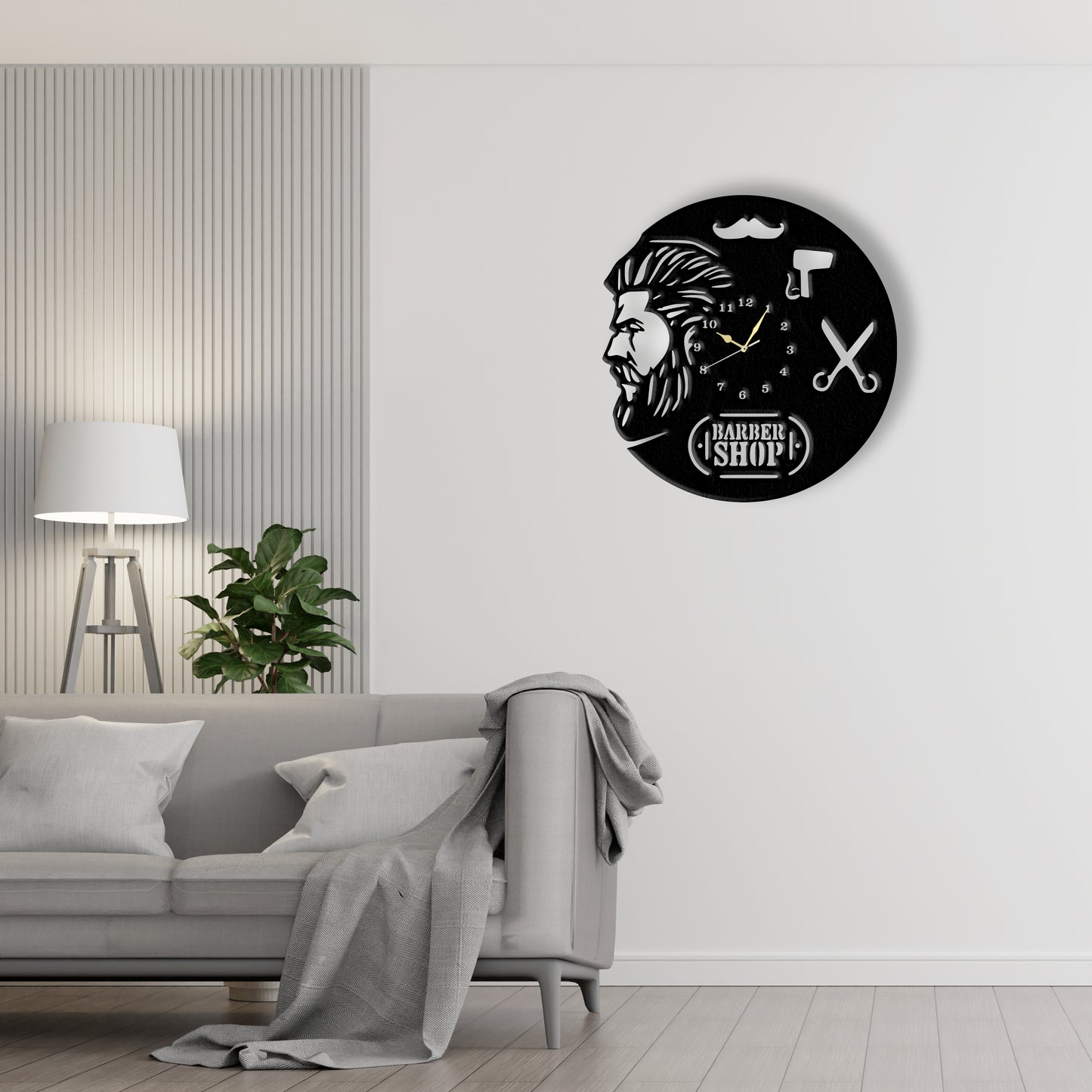 Barber Shop Clock (v3)  Laser Cut Metal Wall Clock