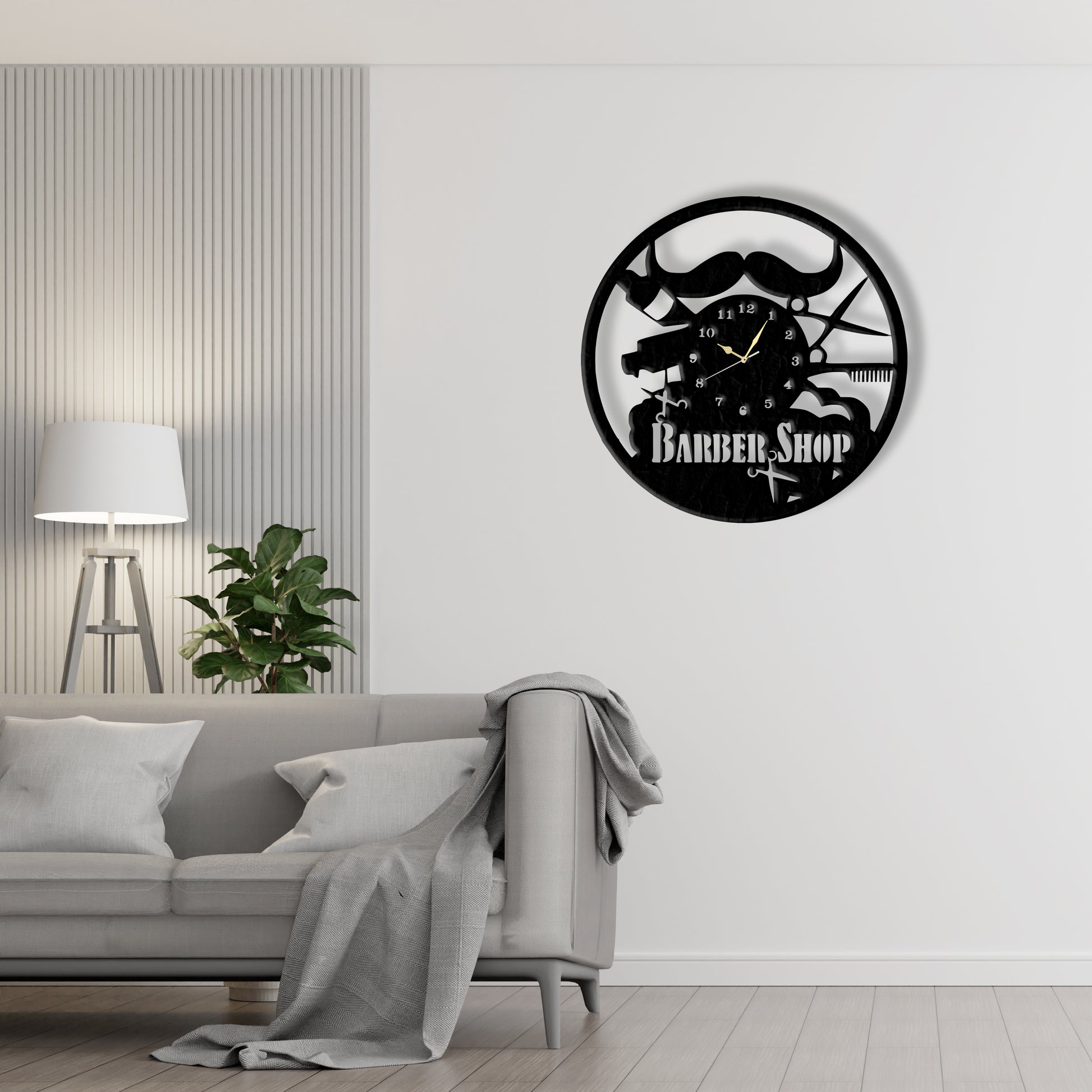 Barber Shop Clock (v6)  Laser Cut Metal Wall Clock