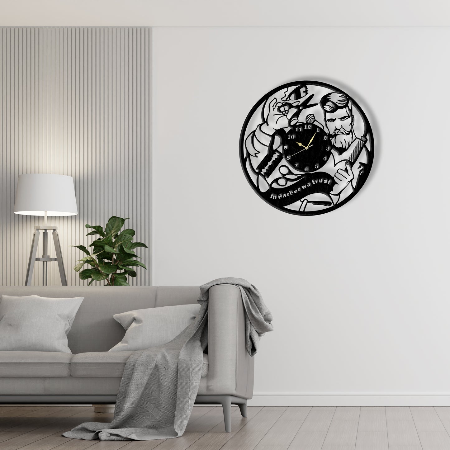 Barber Shop Clock (v7)  Laser Cut Metal Wall Clock
