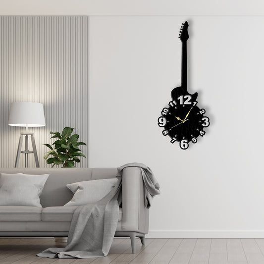 Long Guitar Clock  Laser Cut Metal Wall Clock