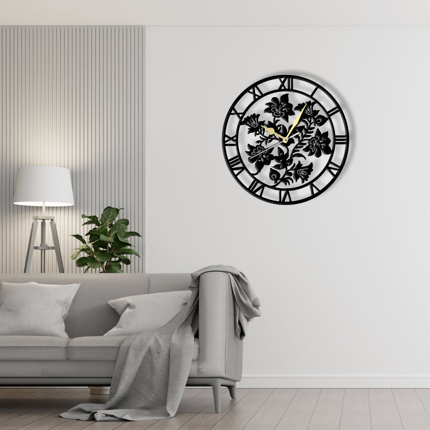 Floral Clock  Laser Cut Metal Wall Clock