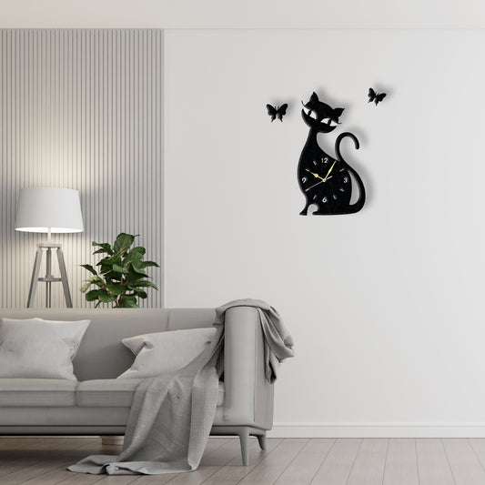 Cat Wall Clock (v3)  Laser Cut Metal Wall Clock