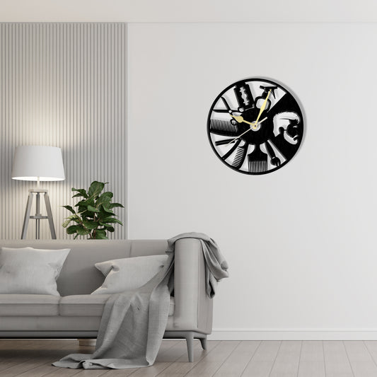 Saloon Barber Clock  Laser Cut Metal Wall Clock